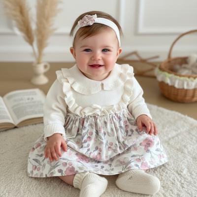SV2516  Floral Woven & Lux Knitted Dress   (0-12 months)
