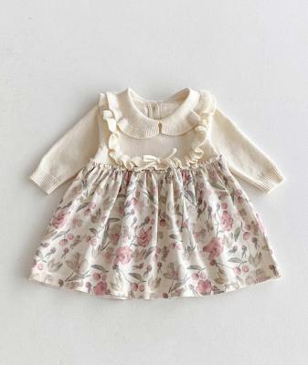 Sevva 2516 33871154262765 SV2516 Floral Woven and Lux Knitted Dress (0-12 months)