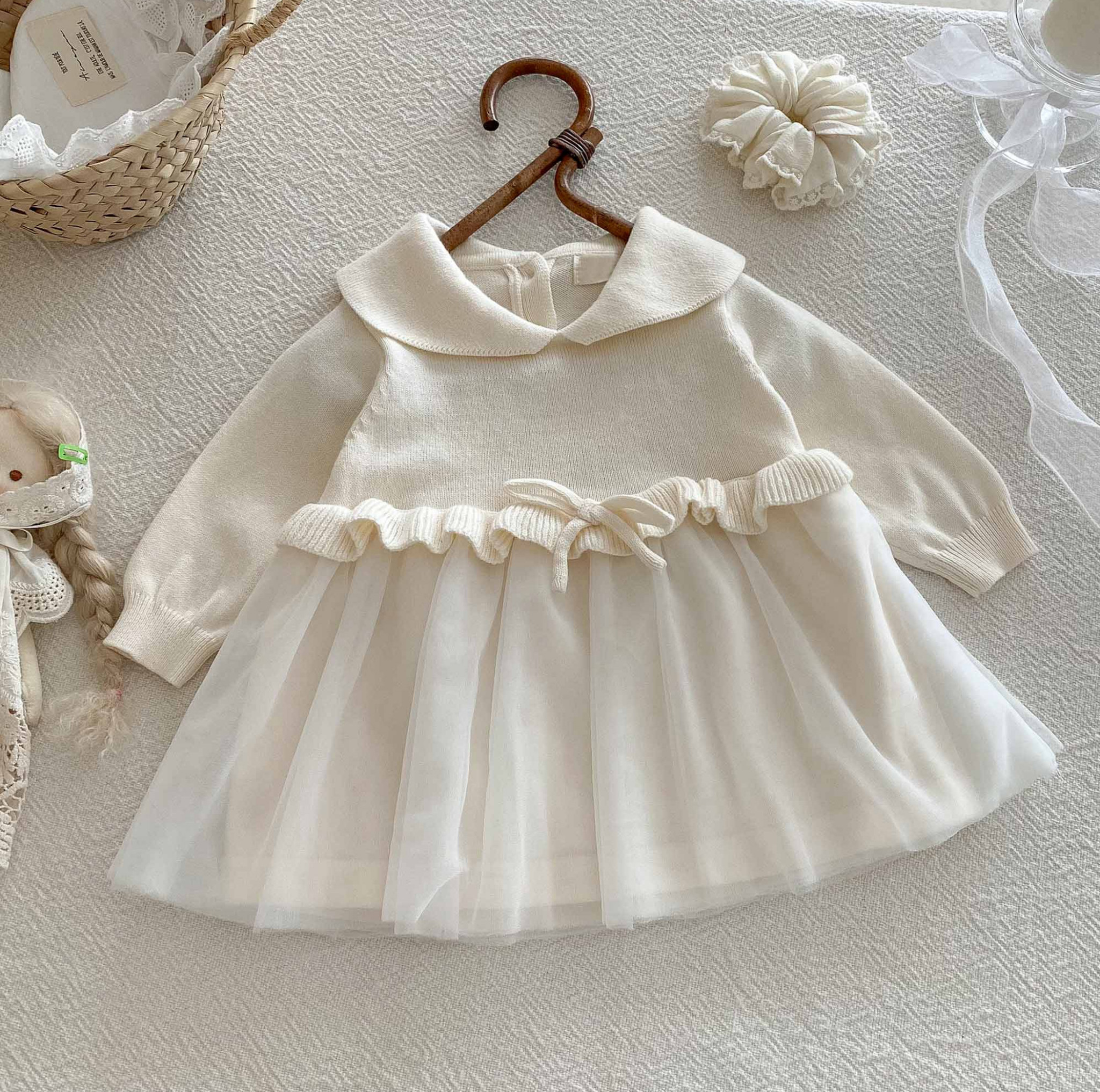 Sevva 2522 * SV2522I Ivory Luxury Knitted  and Net Dress  (0-12 months)