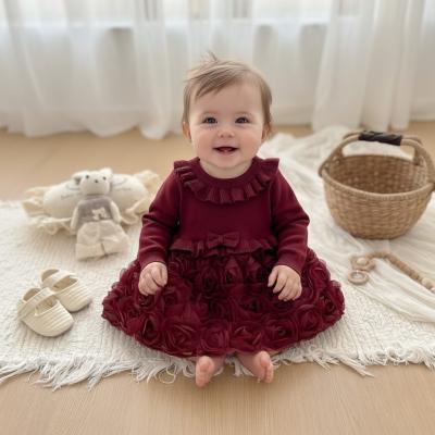 SV26003-R  Burgundy Knit and rosette dress  (0-12 months)