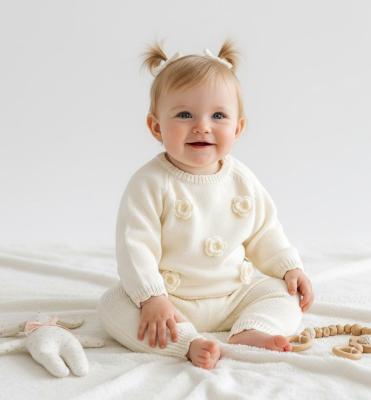 SV26014I  Ivory Knit and rosette Top & Trouser  (0-12 months)