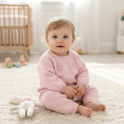 SV26014P  Pink Knit and Rosette Top & Trouser  (0-12 months)