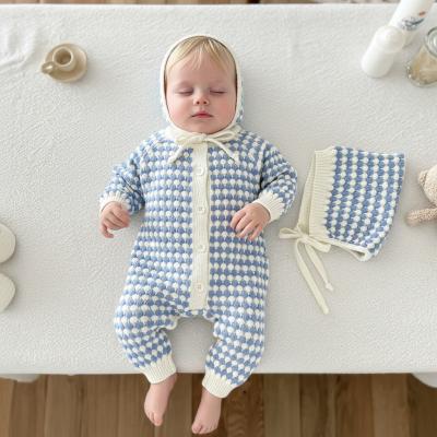 SV26016B  Blue Vintage Knit Romper & Bonnet (0-12 months)