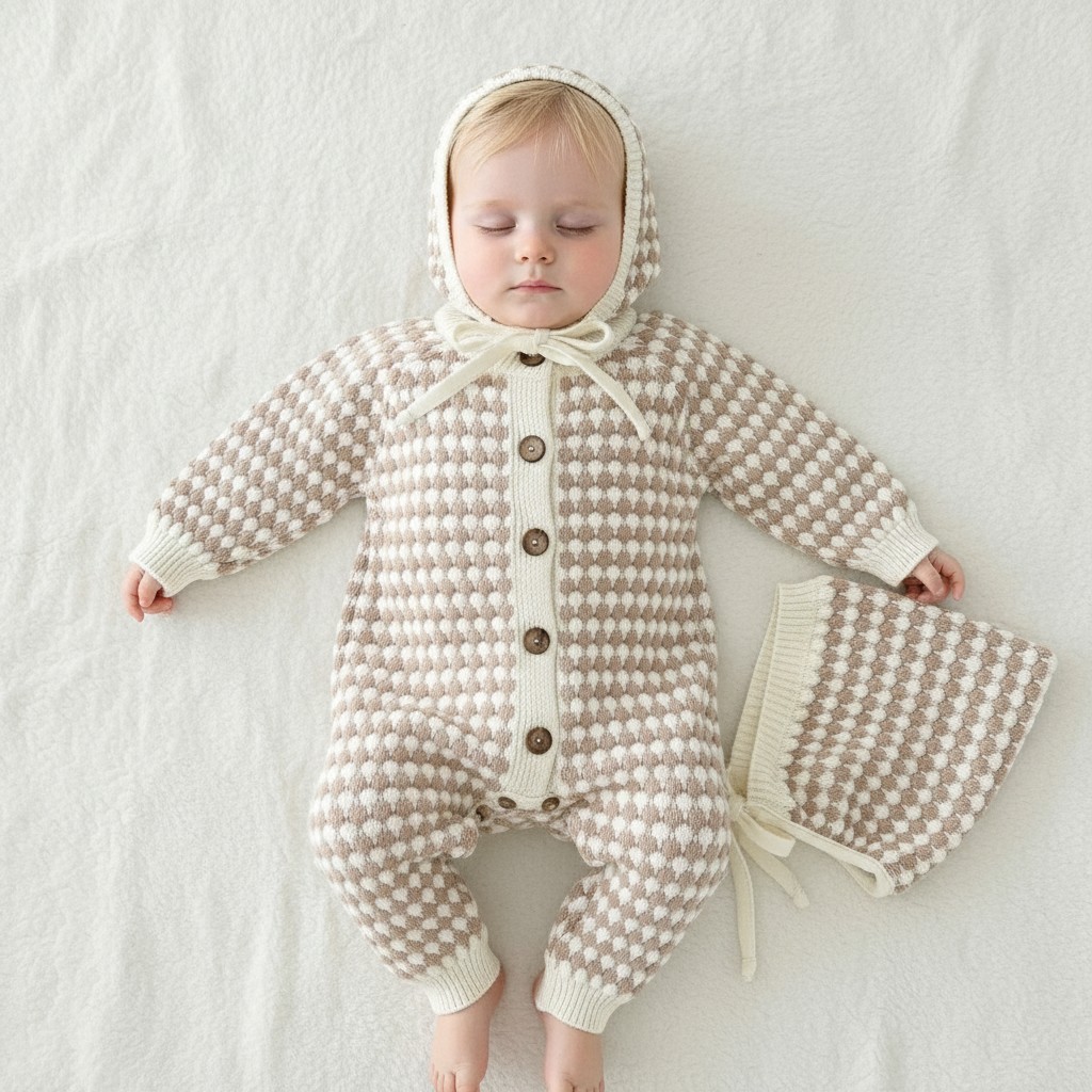 Sevva 26016 Blue  SV26016T Brown Vintage Knit Romper & Bonnet(0-12 months)