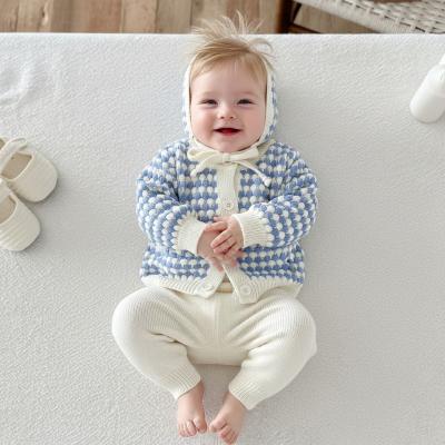 SV26017B  Blue Vintage Knit Top, Trousers & Bonnet (0-12 months)