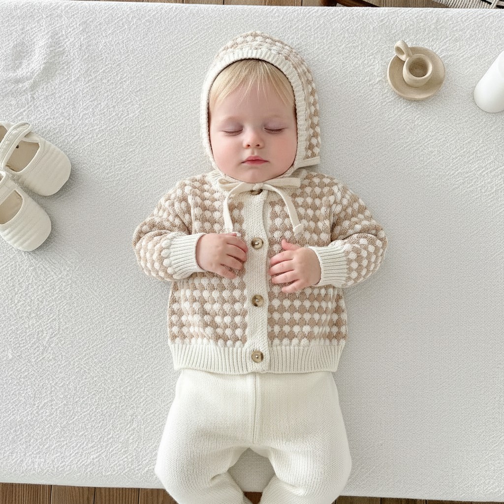 Sevva 26017 Brown  SV26017T Brown Vintage Knit Top, Trousers & Bonnet(0-12 months)