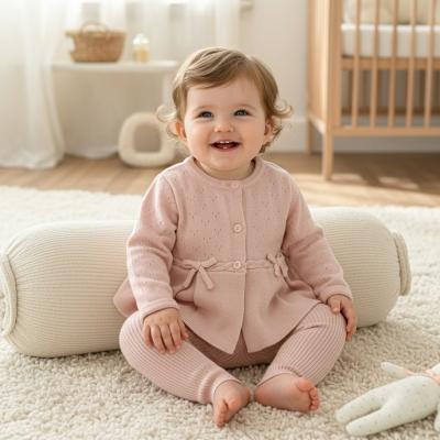 SV26021P  Pink  Knit Bow Top & Trouser  (0-12 months)