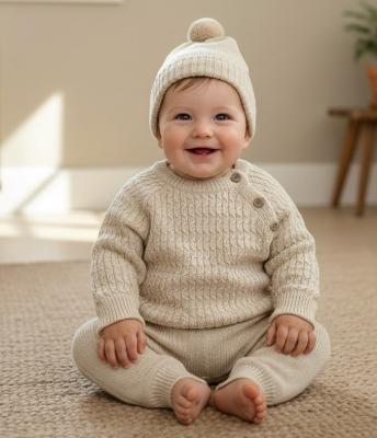 SV26022Bi  Biscuit Knit Hat, Top and Trouser (0-12 months)