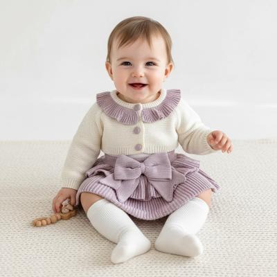 SV26025L  Lilac Knit and rosette dress  (0-12 months)