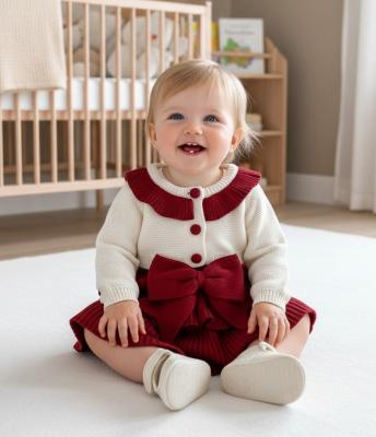 SV26025R  Burgundy Knit and rosette dress  (0-12 months)