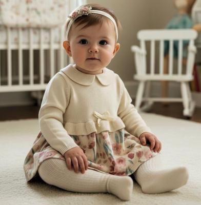 SV26062  Floral Woven & Lux Knitted Dress   (0-12 months)