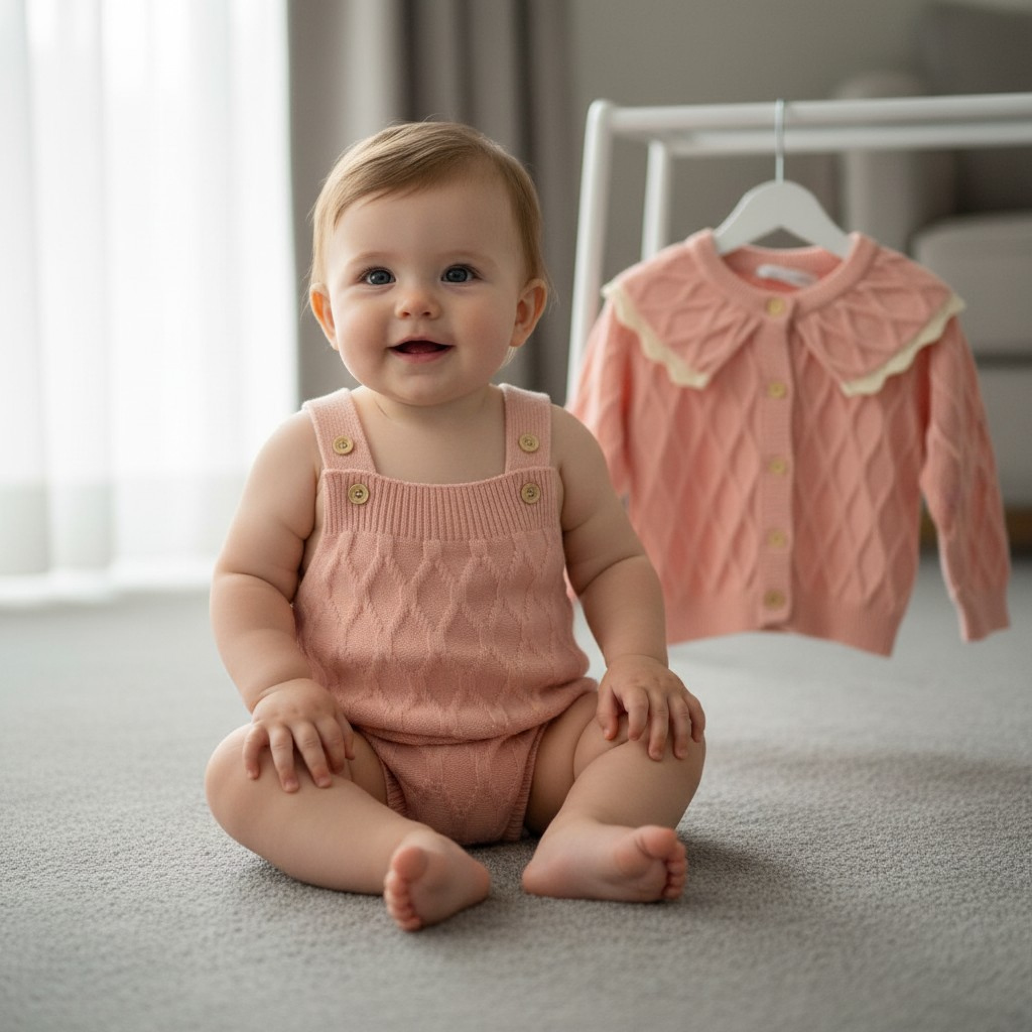Sevva 701 * SV701P Pink Lux cardi and Sun dungaree  (0-12 months)