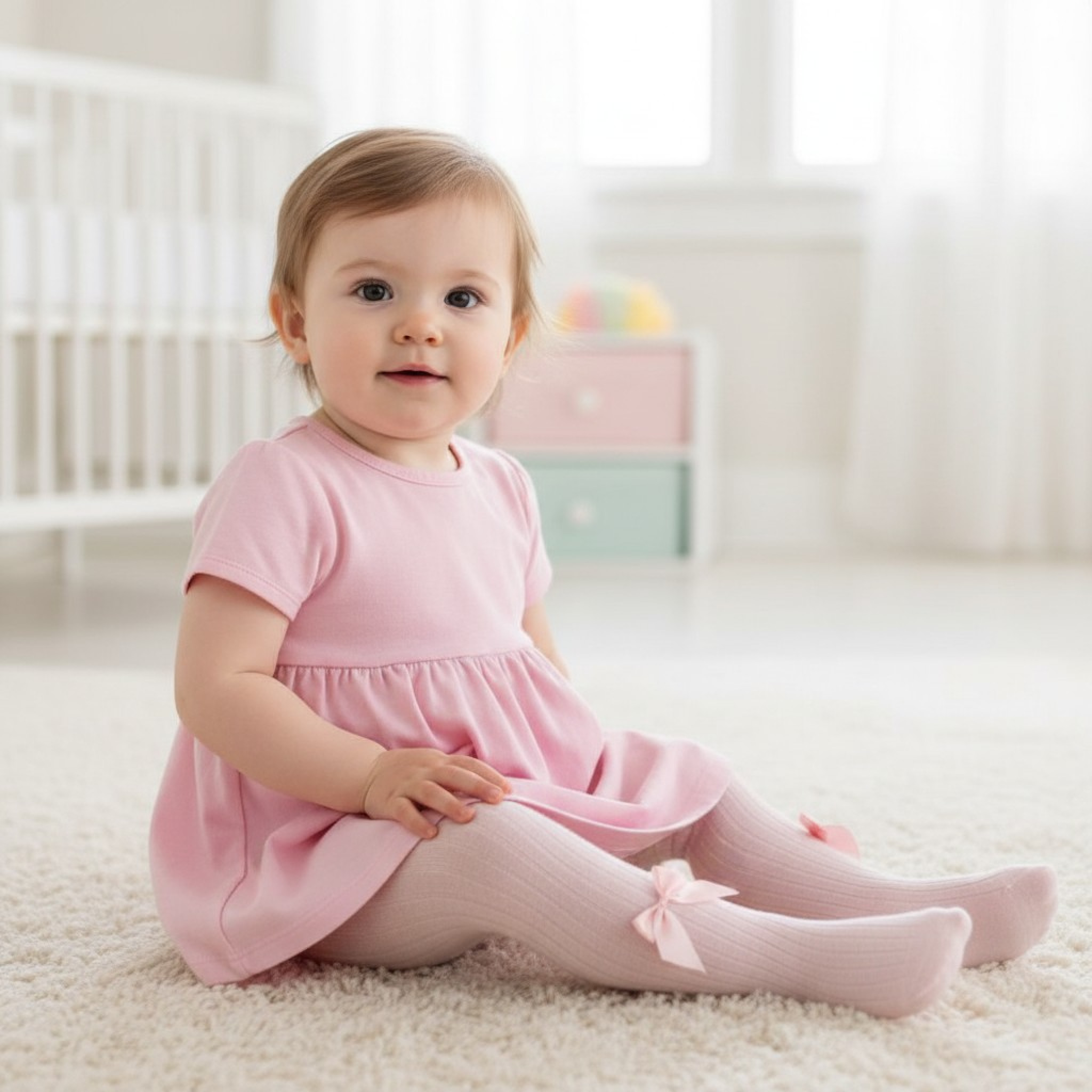 Sevva   SVKITTYP Pink Ribbed Bow tights ( choose 6 month - 8year)