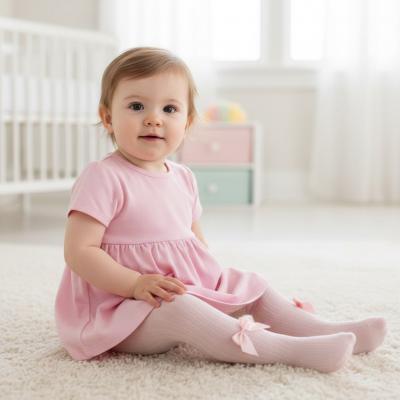 SVKITTYP  Pink Ribbed Bow tights  ( choose 6 month - 8year)
