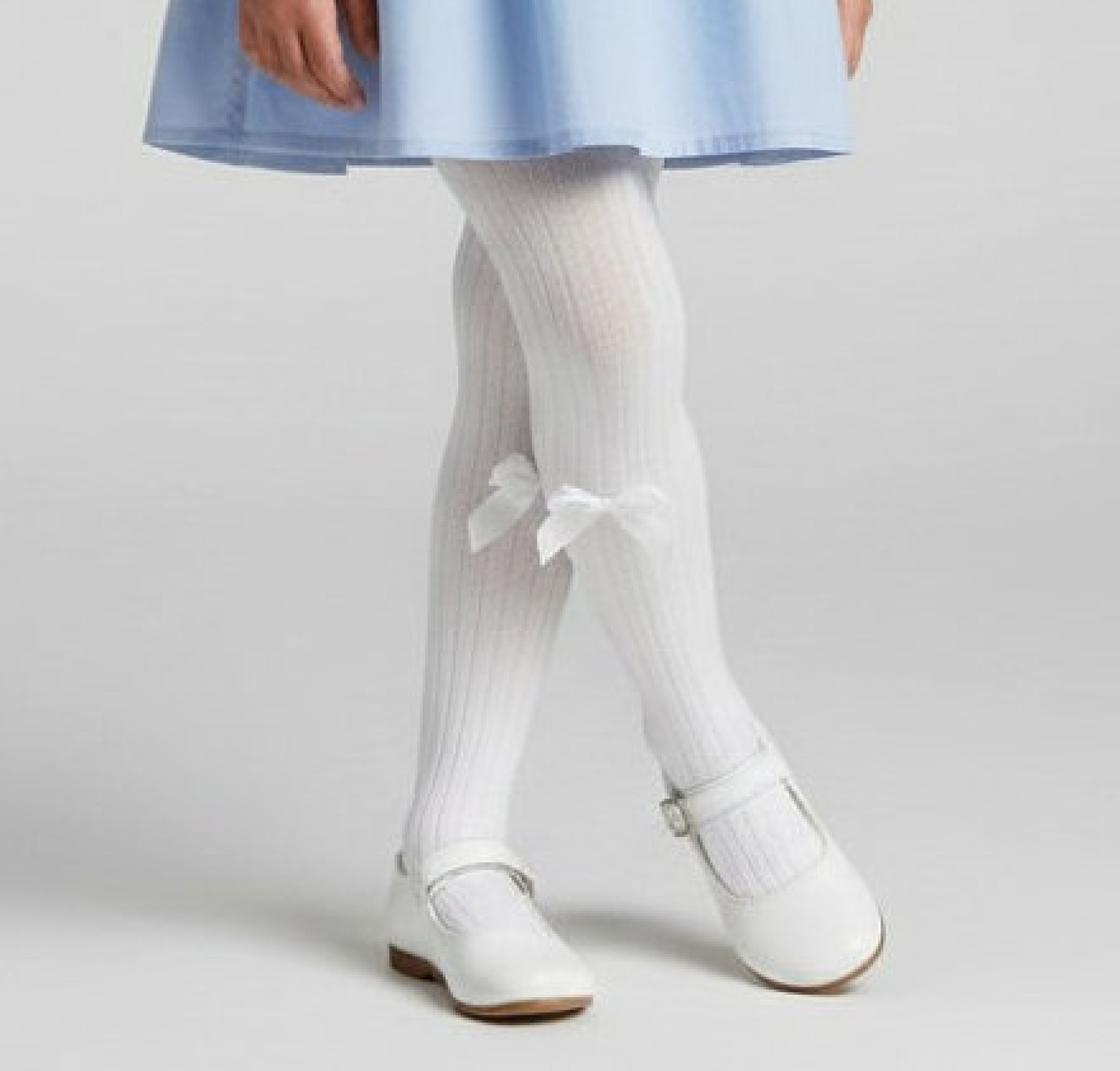 Sevva SVKITTYW White Ribbed Bow tights ( choose 6y - 8year)