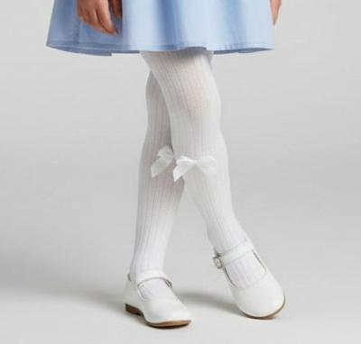 SVKITTYW  White Ribbed Bow tights  ( choose 6y - 8year)