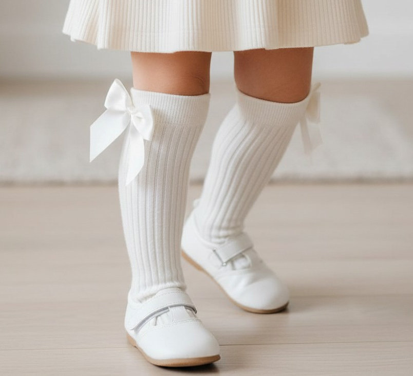 Sevva SVLaraI Ivory Ribbed Bow Socks (choose 0-3.5)