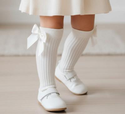 SVLaraI  Ivory Ribbed Bow Socks  (choose 0-3.5)
