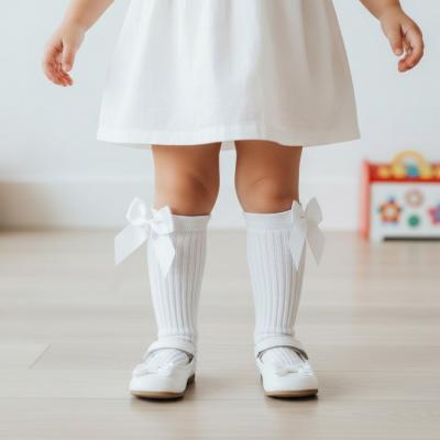 SVLaraW  White Ribbed Bow Socks  (choose 0-3.5)