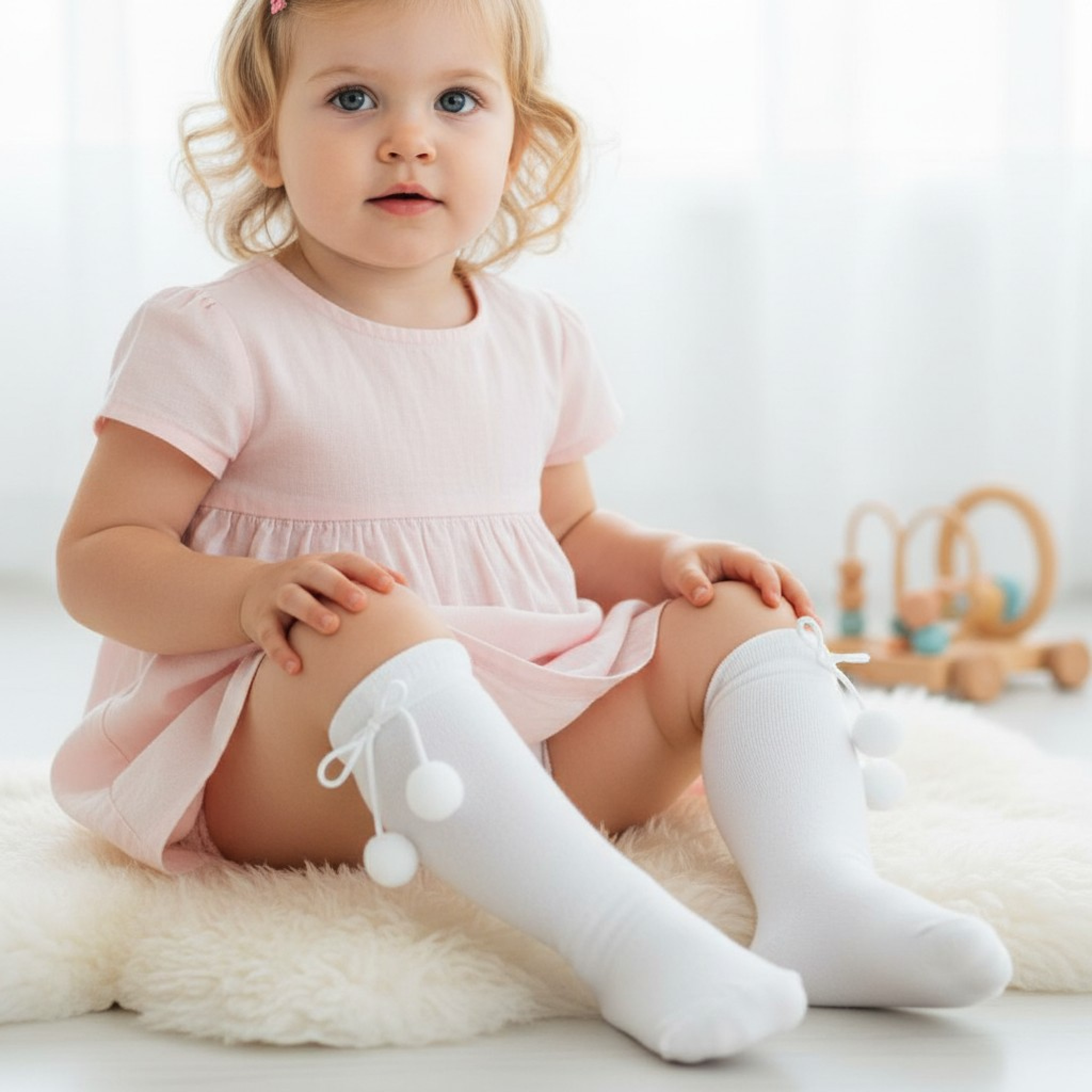Sevva   SVLaurenW White Ribbed Pom Pom Socks ( choose 9-3)