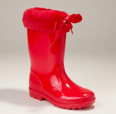 SVVIVIANRB  Red Fluffy Top Welly Boots  (30-35 UK 12-3)