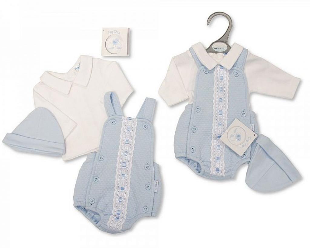 Tiny Chick PB-20-367S 5035320653679 TCLBW_20-367S Sky "Bow and Lace" Romper Set (3-8lbs)