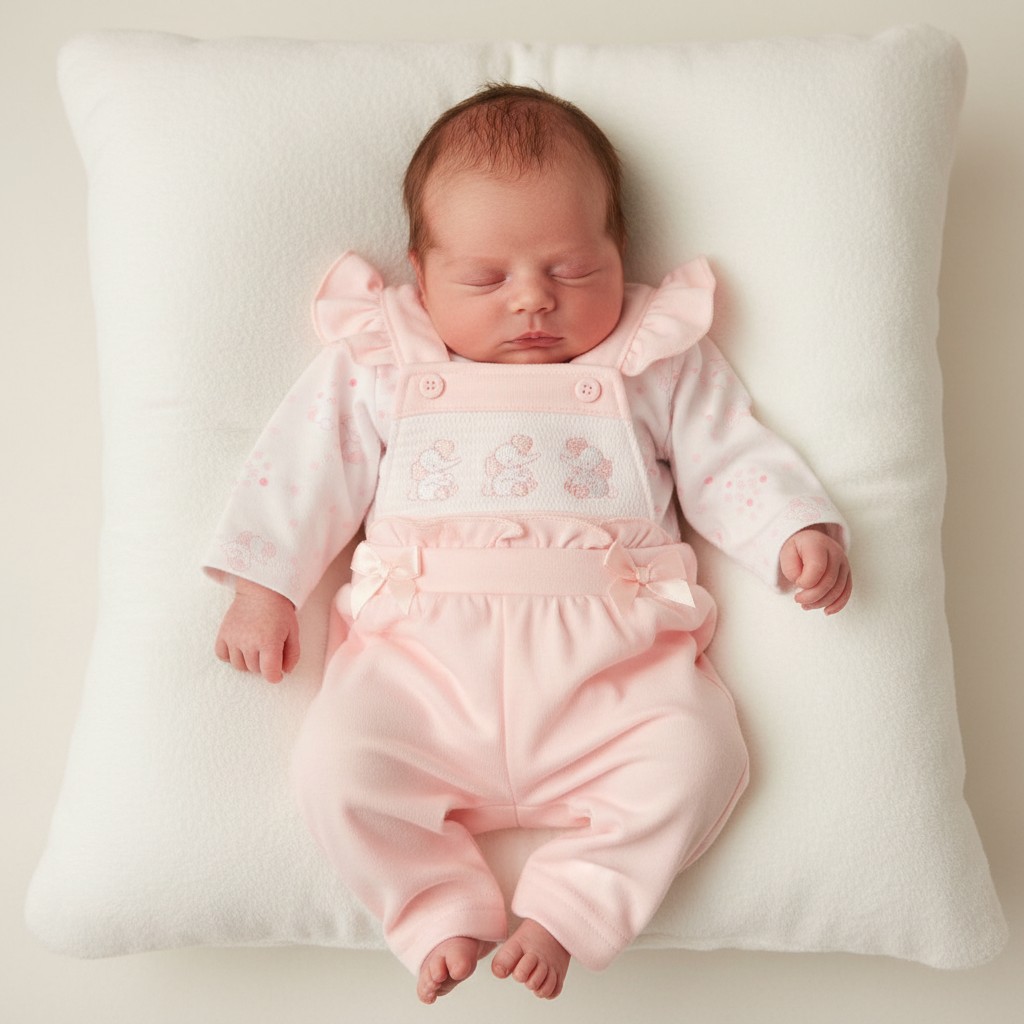 Tiny Chick PB-20-754  TC20-754P Smocked  Bows & Elephant Dungaree Set (3-8lbs)