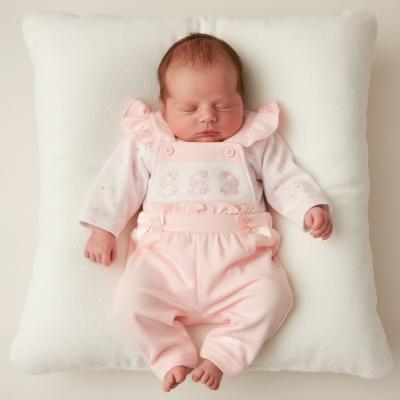 TC20-754P  Smocked  Bows & Elephant Dungaree Set  (3-8lbs)
