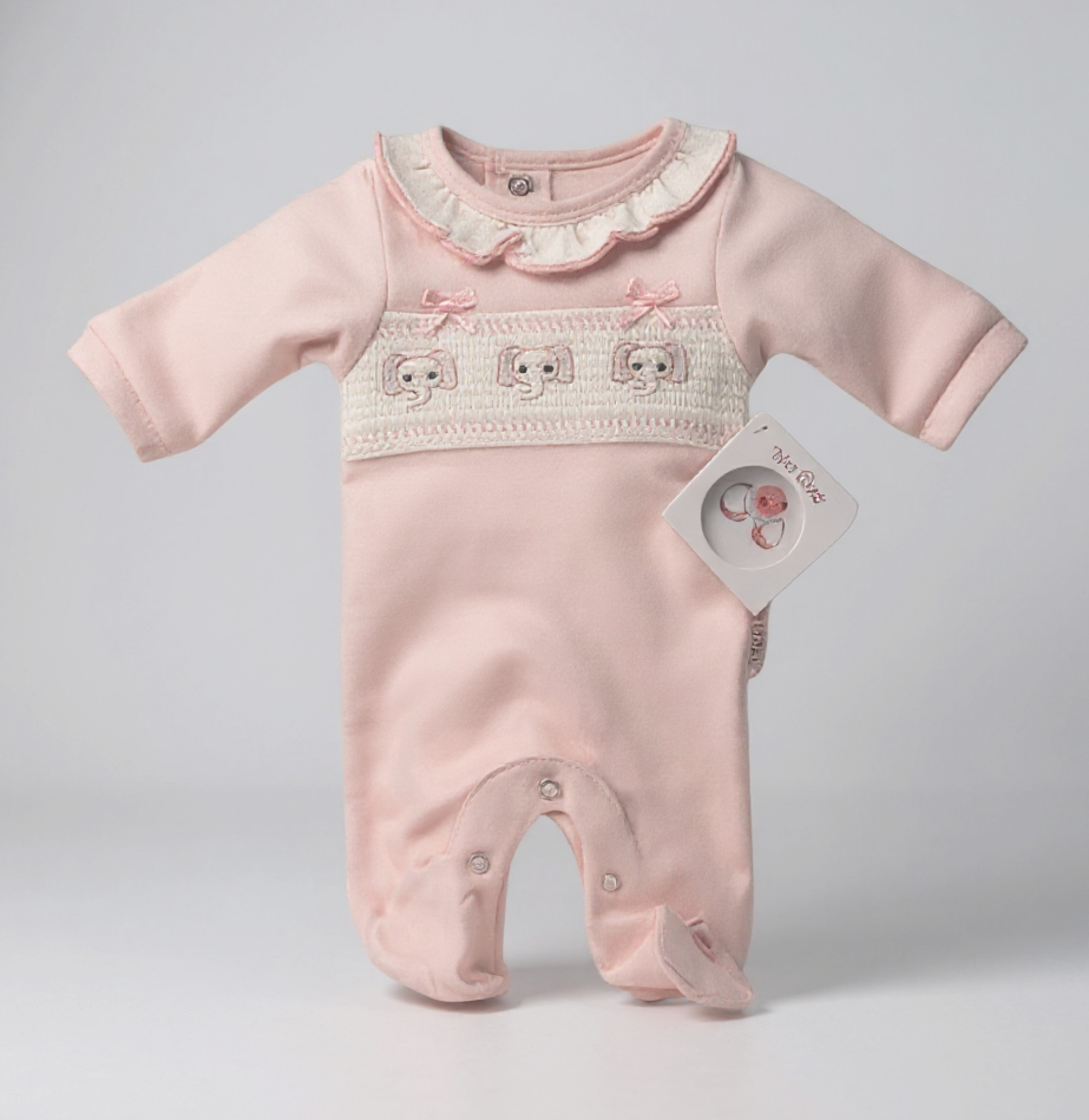 Tiny Chick PB-20-593E 503520615936 TCLBW20-593-E Pink Smocked "Elephant" All In One (3-8lbs)