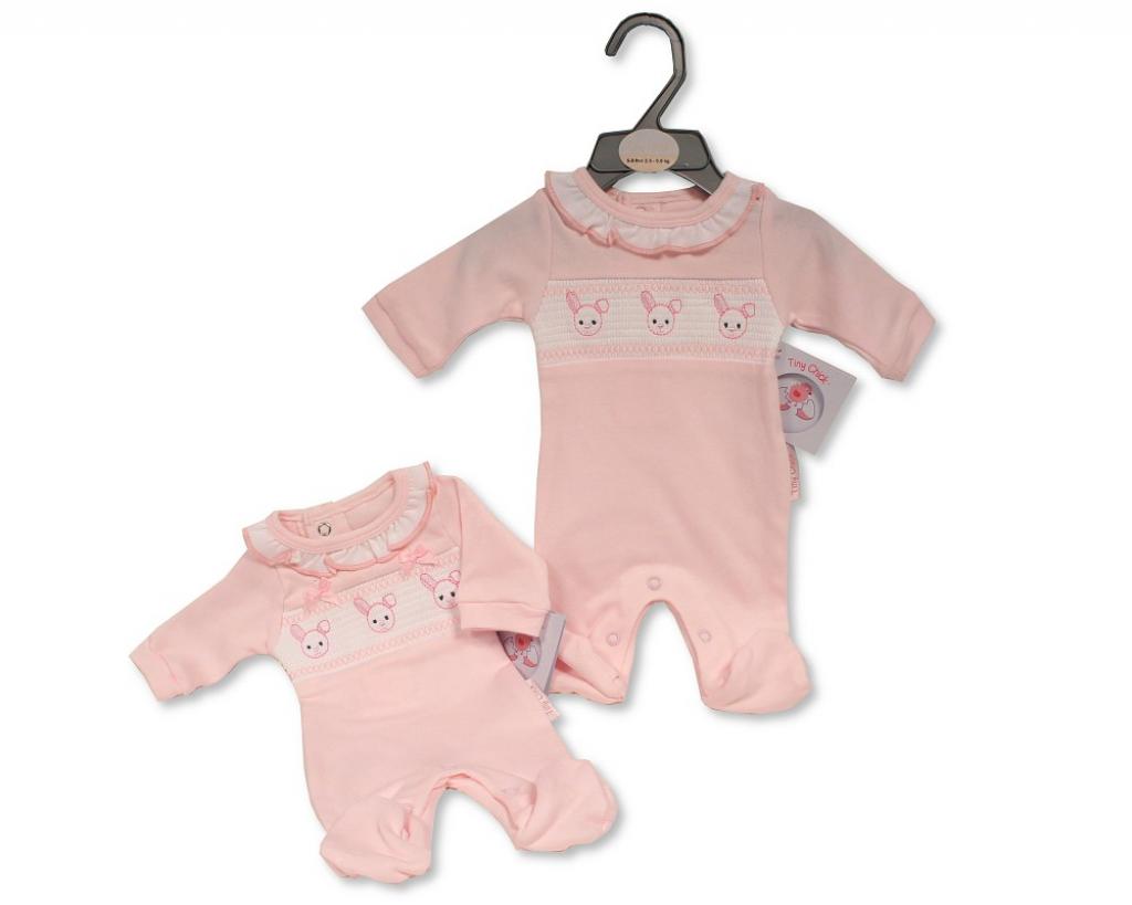 Tiny Chick PB-20-593B 5035320635934 TCLBW20-593B Pink Smocked "Bunny" All In One (3-8lbs)
