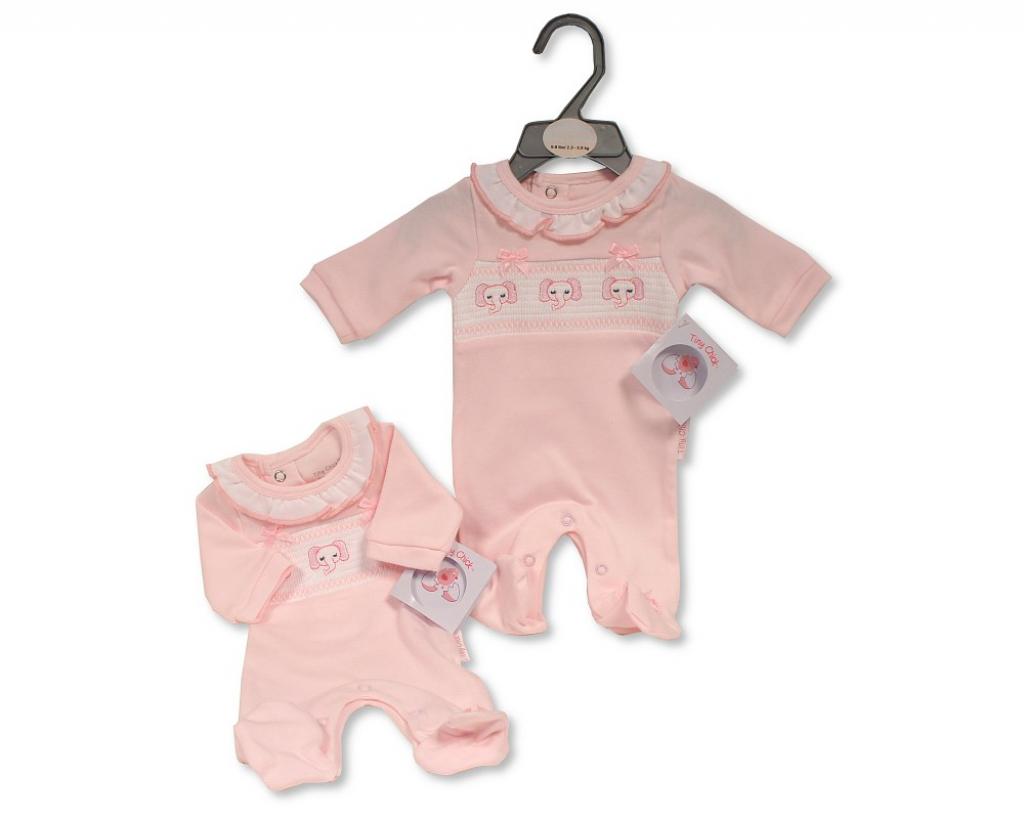 Tiny Chick PB-20-593E 503520615936 TCLBW20-593E Pink Smocked "Elephant" All In One (3-8lbs)