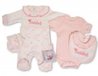 Tiny Chick PB-20-586P 5035320605968 TCLBW20-596-P Smocked "Cuddles" 4 Piece Set (3-8lbs)