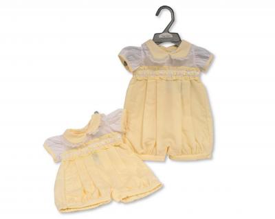Tiny Chick PB-20-616  TCLBW20-616Y "Ribbon and Lace" Romper (3-8lbs)