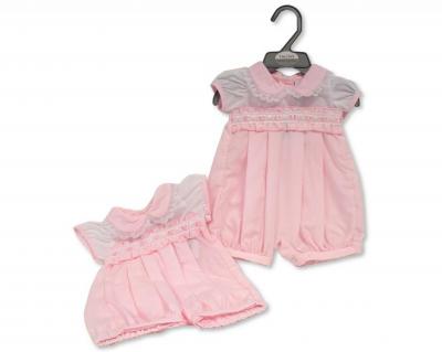 Tiny Chick PB-20-617  TCLBW20-617P "Ribbon and Lace" Romper (3-8lbs)