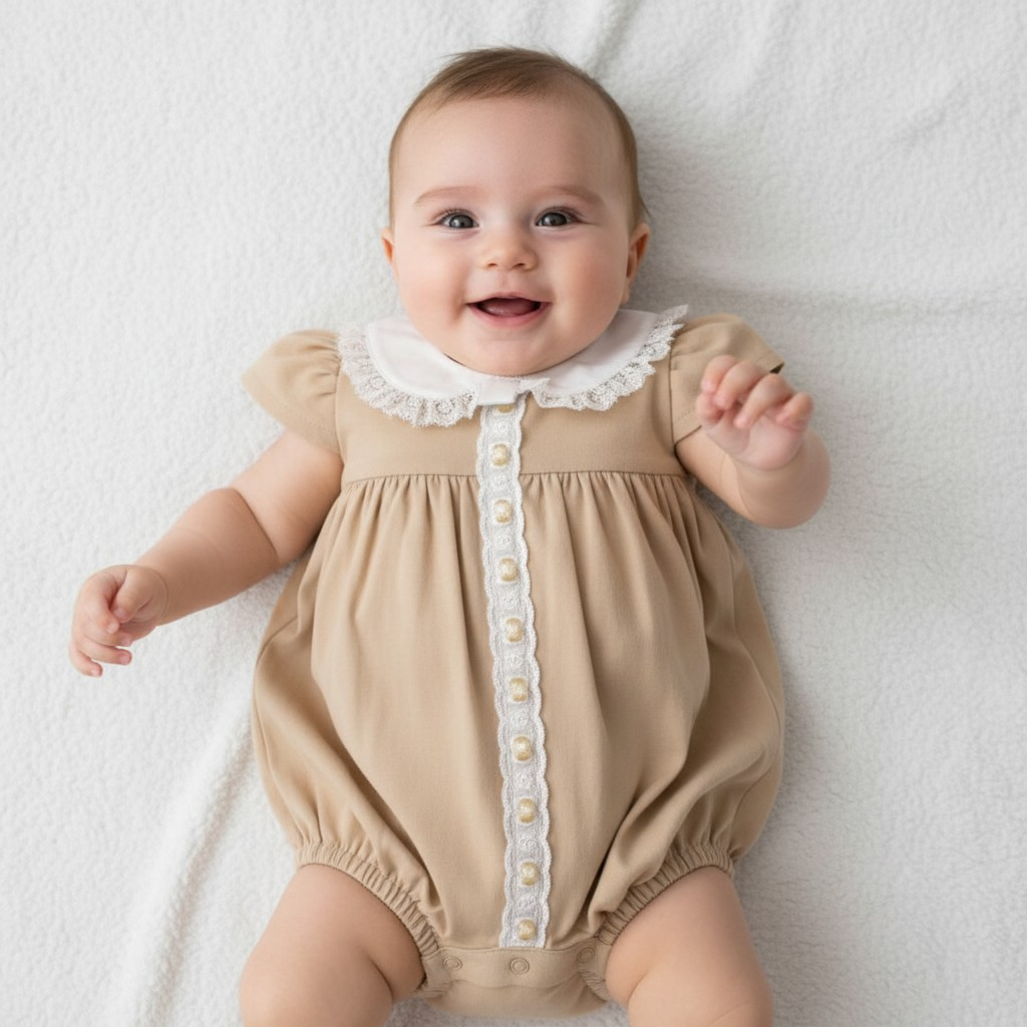 Tiny Chick PB-20-715 5035320707150 TCLBW20-715T Lace and Linen Romper(3-8lbs)