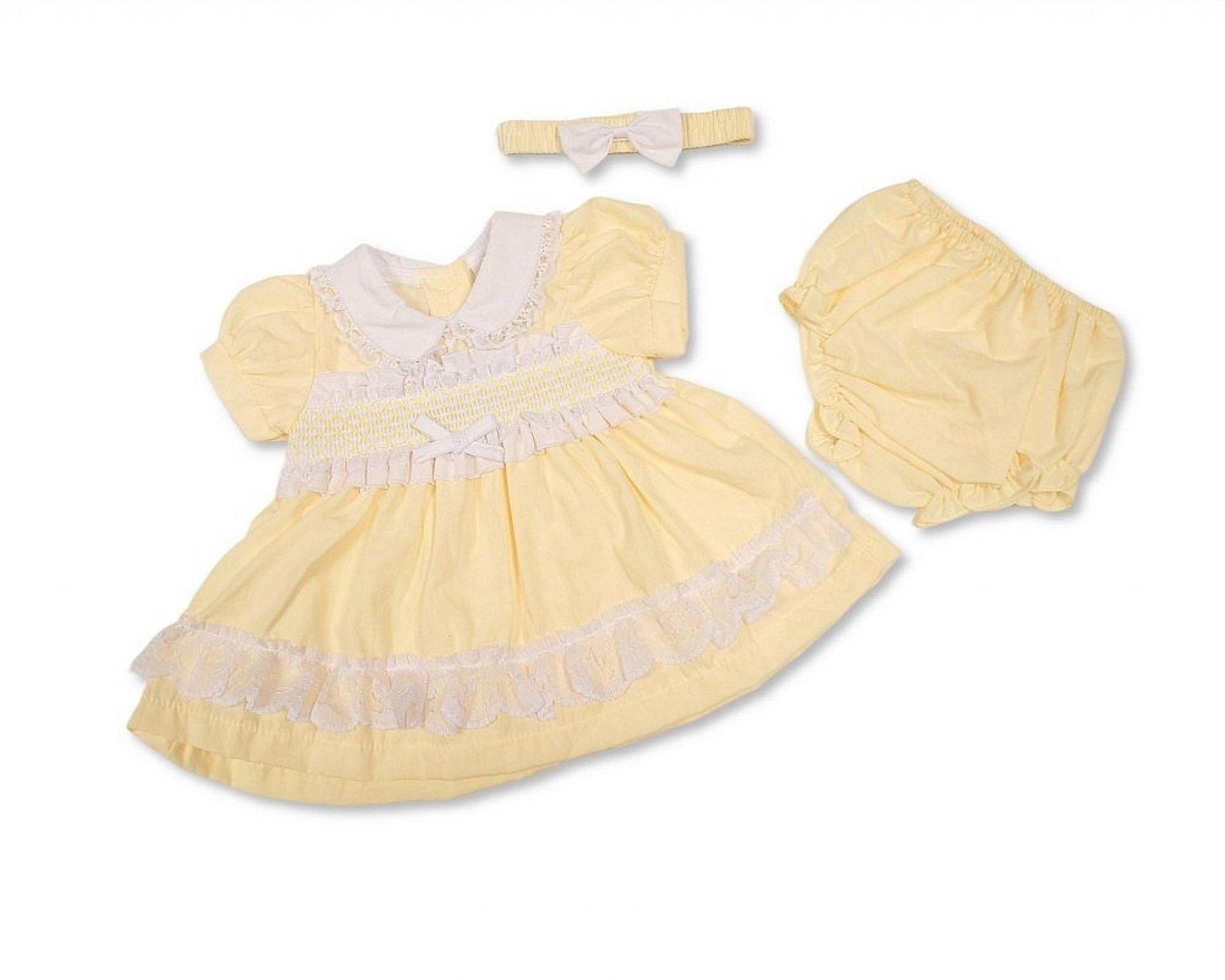 Tiny Chick PB-20-716 5035320207162 TCLBW20-716 Smocked "Lace and Bows" Dress Set (3-8lbs)