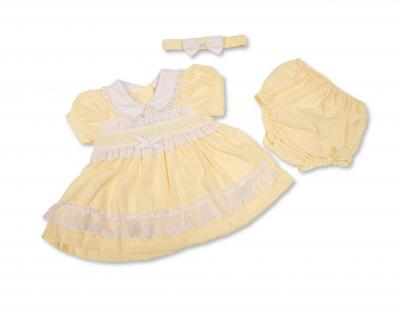 TCLBW20-716  Smocked "Lace and Bows" Dress Set  (3-8lbs)