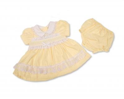 Tiny Chick PB-20-716 5035320207162 TCLBW20-716Ye Smocked "Lace and Bows" Dress Set (3-8lbs)