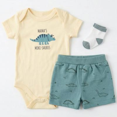 TIAGHRB Kids Fashion  * TH2831400 "Mini Saurus " bodyvest  shorts &socks( 3-12 months)