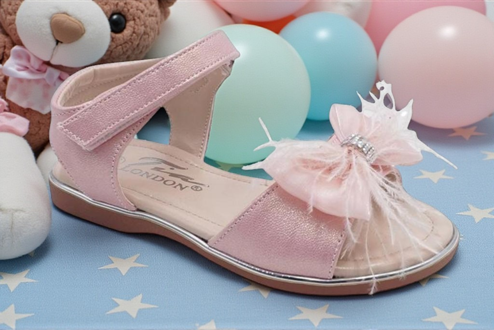 Tia London 2373-SP3PINK * TI2373-SP3-P Pink Feather Bow Sandal(20-25)