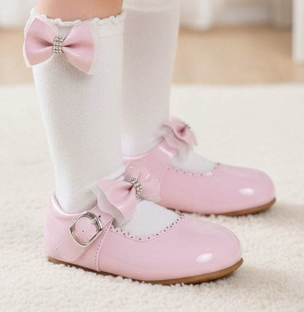 Tia London  * TIB16-P Pink Bow and Diamante shoe (3-10)