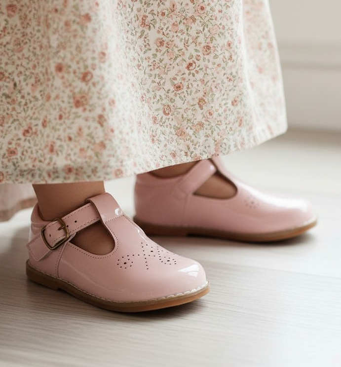Tia London  * TL2903-LP Pink Perforated T-Bar Patent Shoes (3 - 10)