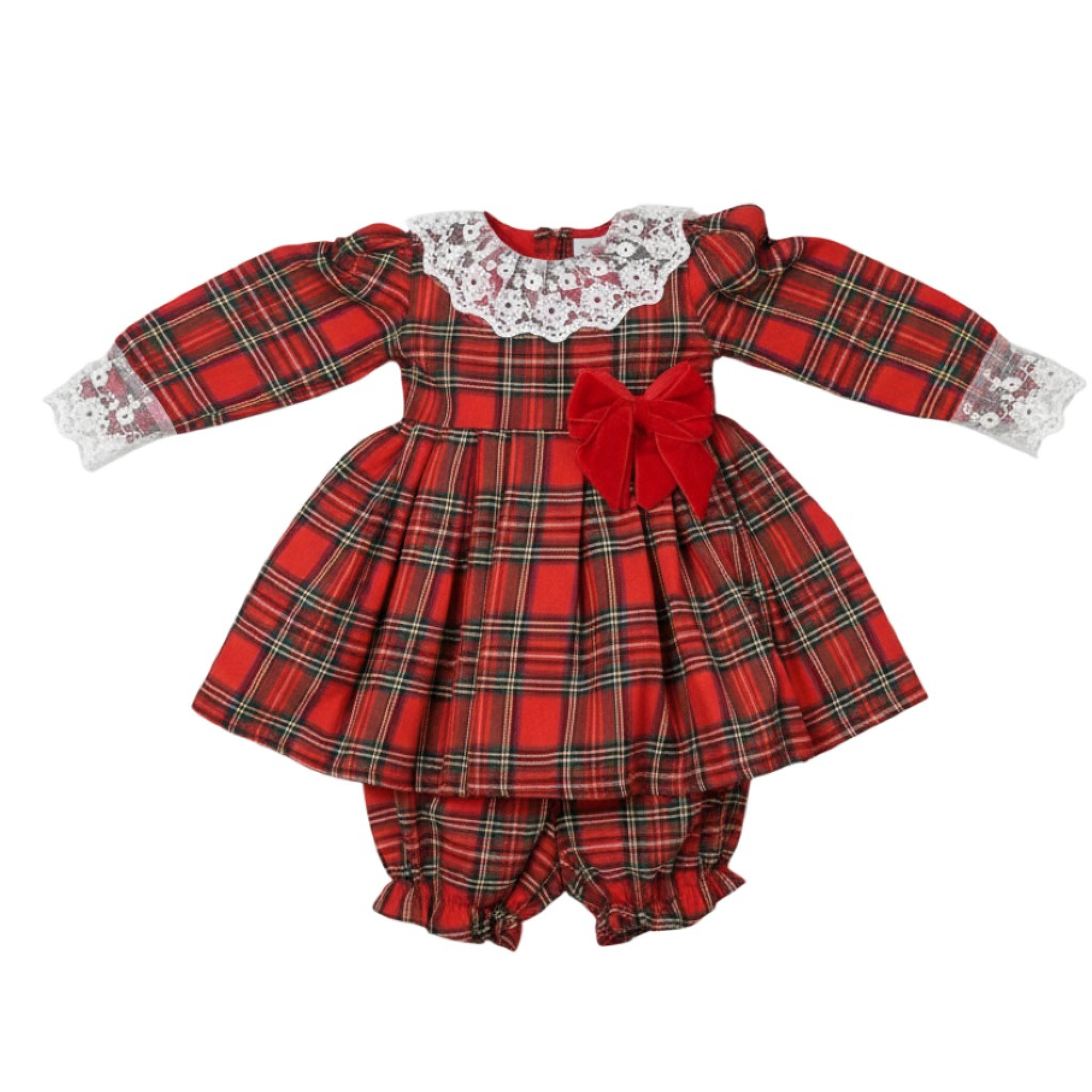 Tia London  * TLK2161-R Red Tartan Laced Bow Dress Set (0-24 months)