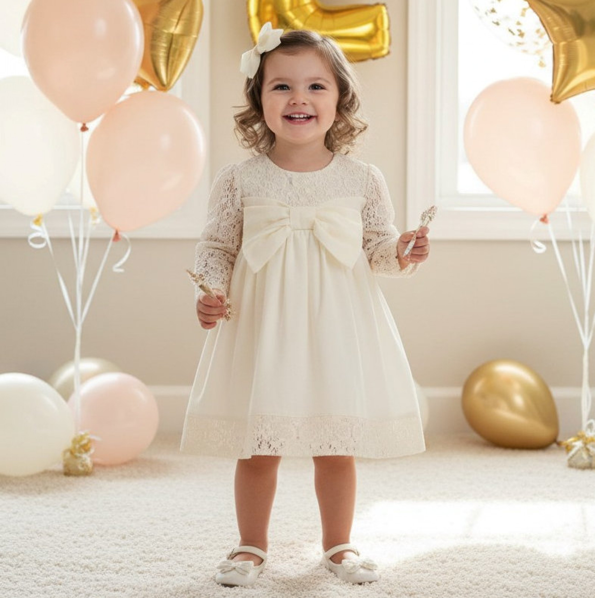 Tongs Baby 3904E * TO3904E  Bow and lace woven dress(6-36 months)