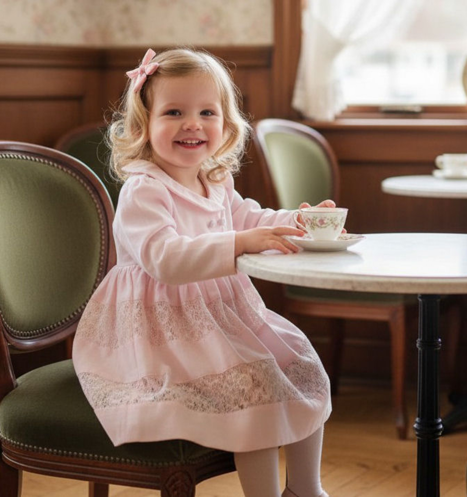 Tongs Baby 3905P * TO3905-P Lace Woven Collared Dress (6-36 months)