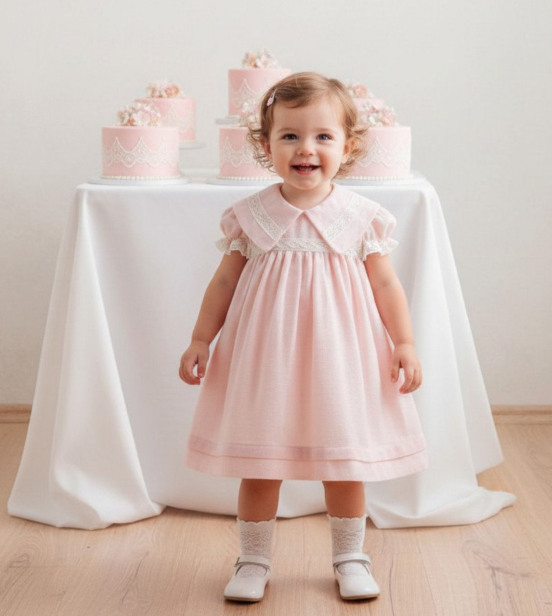 Tongs Baby 3925P 8692023112068 TO3925-P Pink Woven Dress with lace(6-36 months)