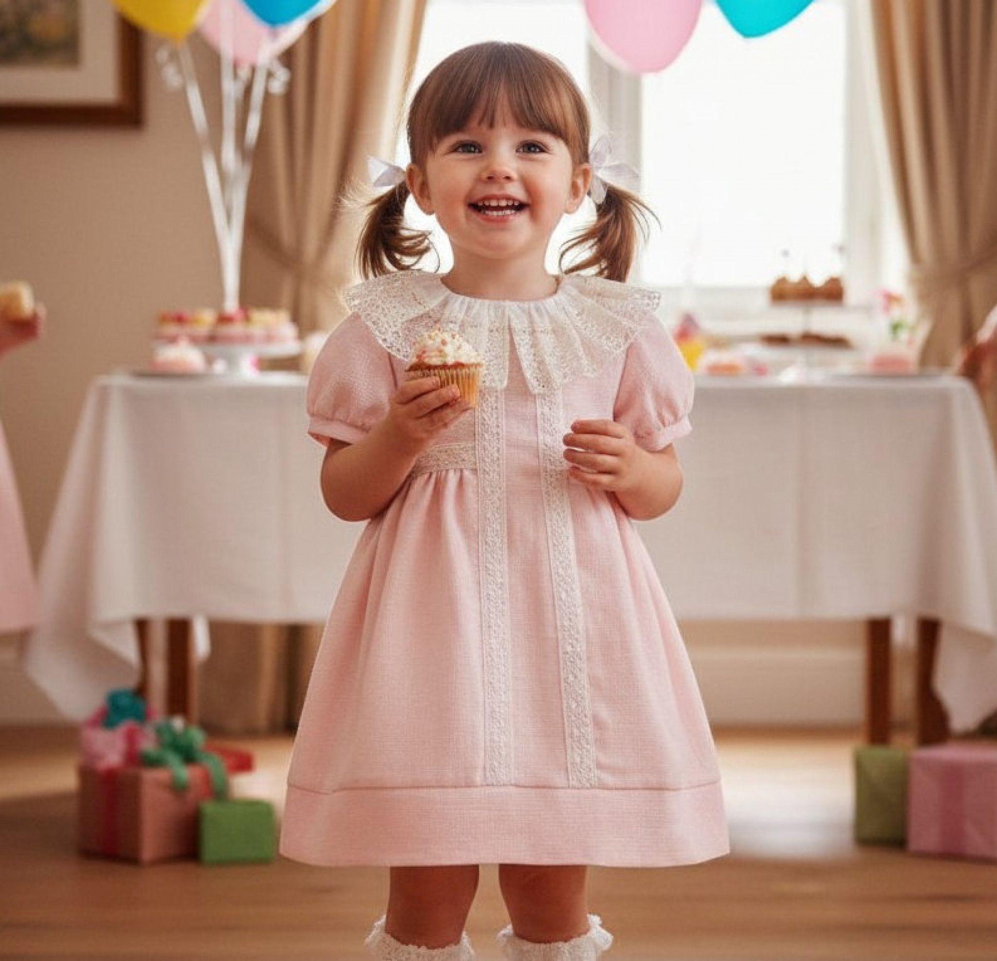 Tongs Baby 3926P * TO3926-P  Woven with Lace dress(6-36 months)