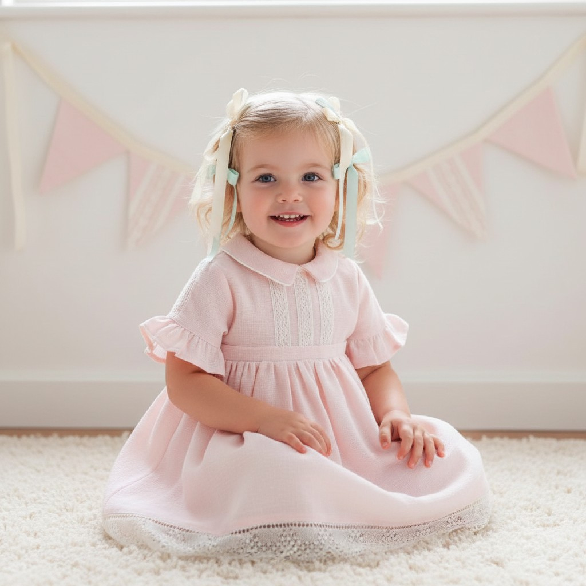 Tongs Baby 3927P  TO3927-P Pink Woven Dress with lace(6-36 months)