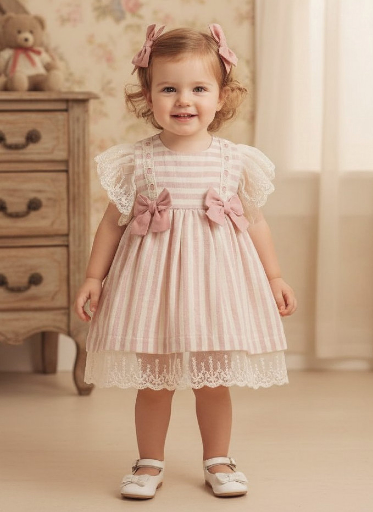Tongs Baby 3946P 8692023112996 TO3946-P Pink Cotton Stripe Woven Dress(6-36 months)