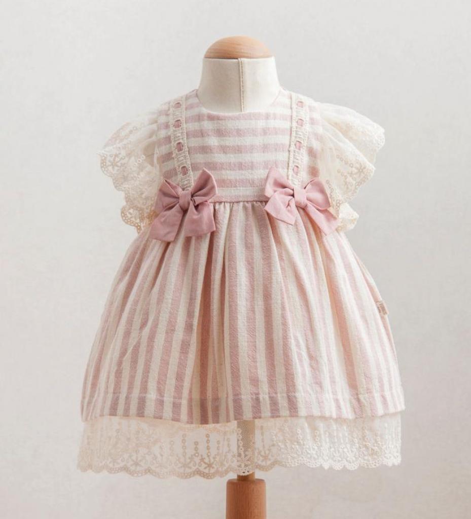 Tongs Baby 3946P 8692023112996 TO3946P Pink Cotton Stripe Woven Dress(6-36 months)